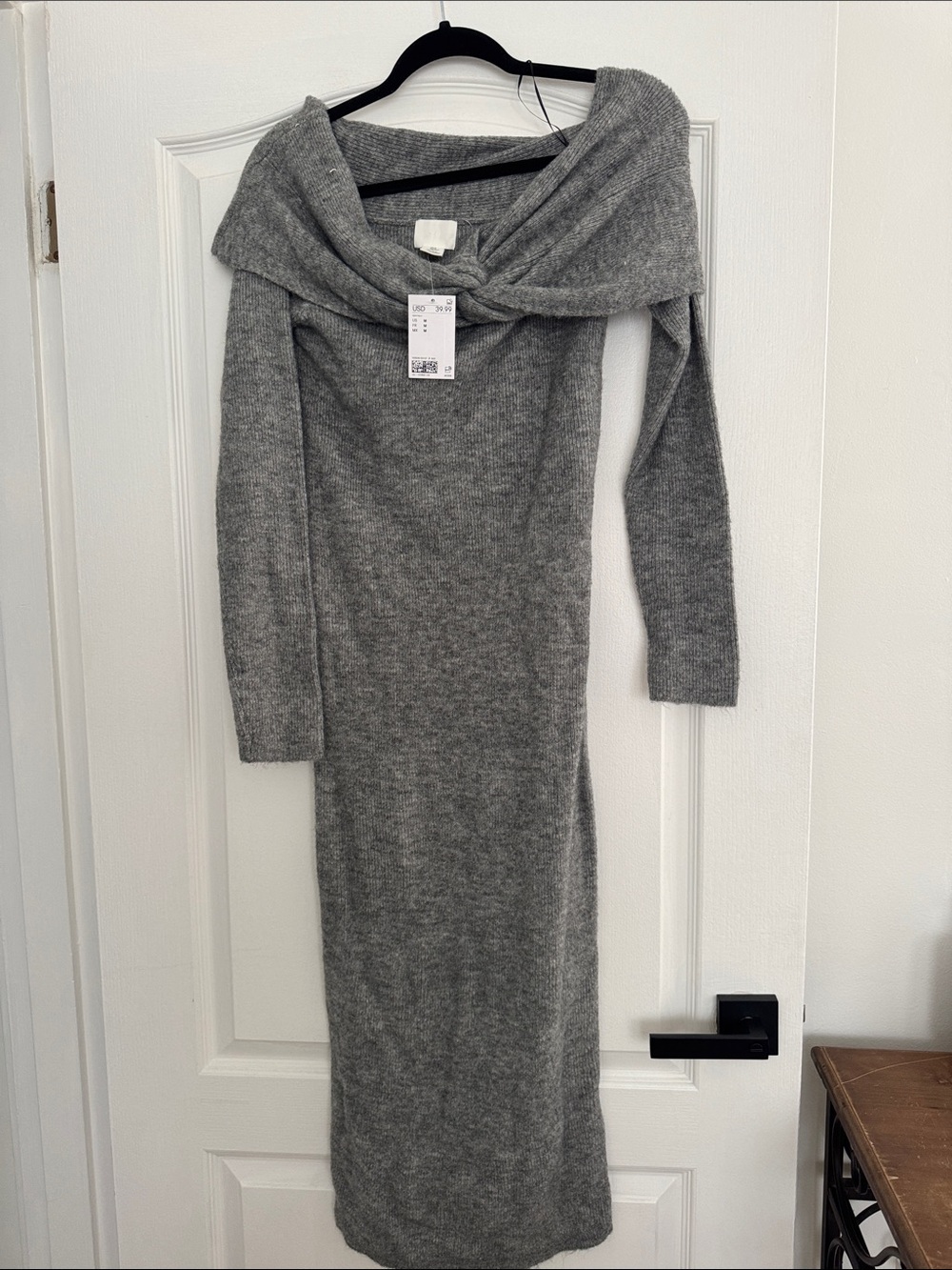 H&M Gray Off-Shoulder Knit Midi Dress